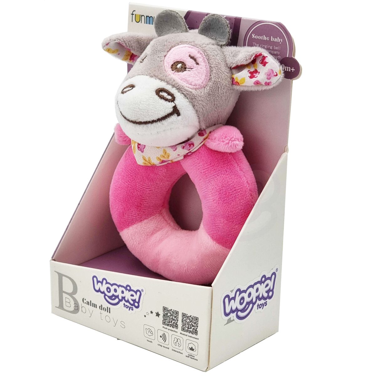 Barškutis pliušinė karvutė kūdikiams WOOPIE BABY