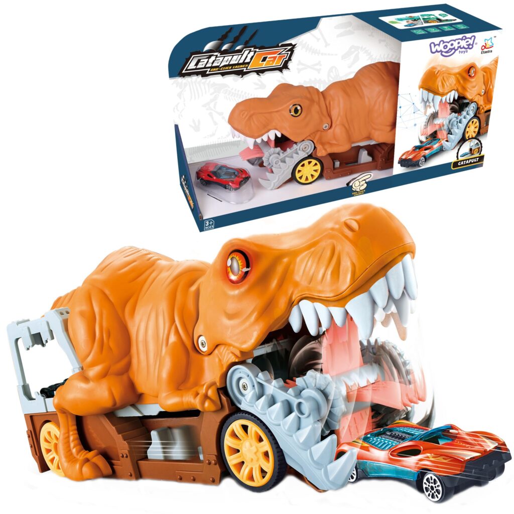 Dinozaurų automobilio paleidimo įrenginys su automobiliu