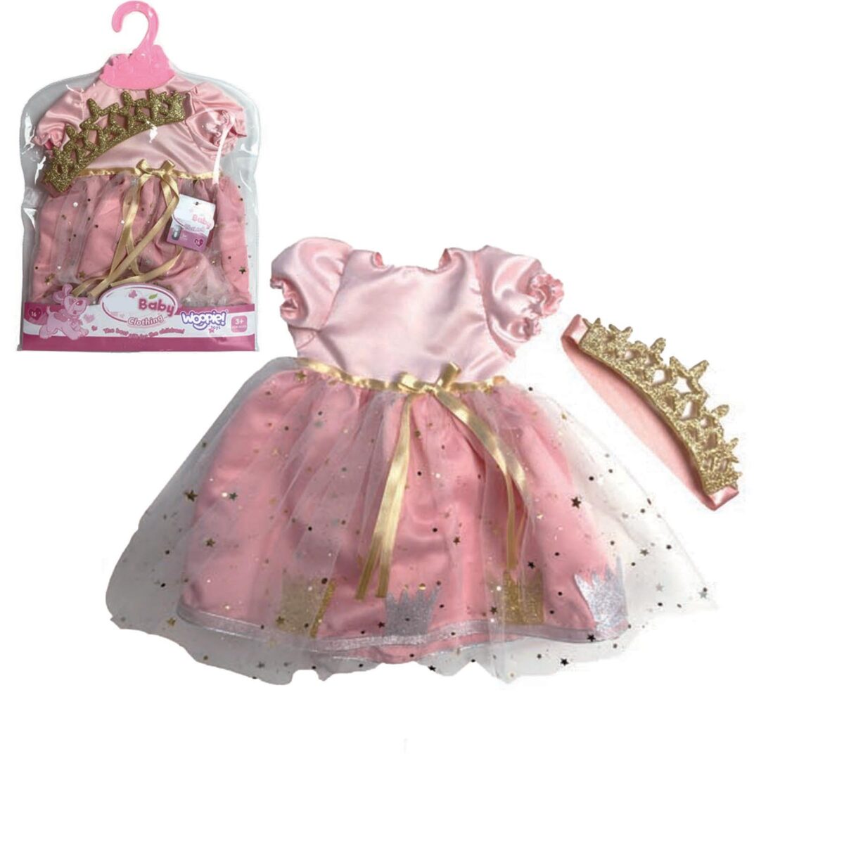Lėlių drabužių rinkinys – Princesės suknelė su karūna 43-46 cm